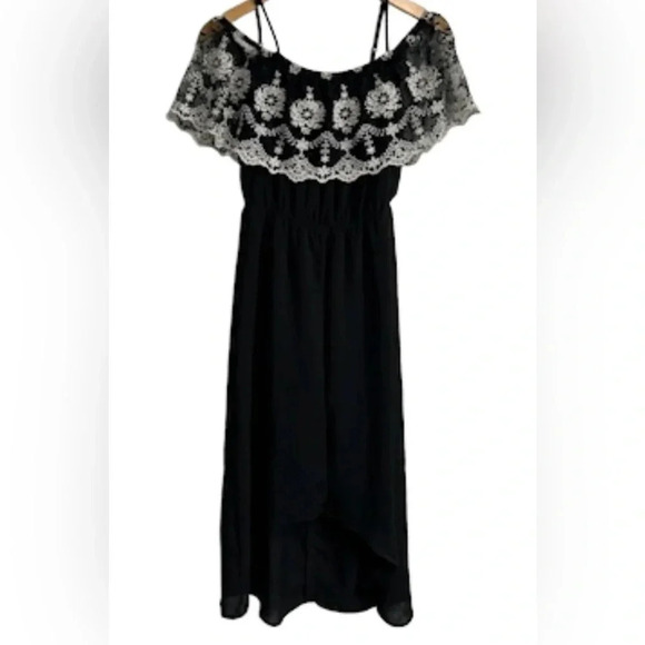 Three Pink Hearts Small‎ Black Maxi Romper Dress Embroidered Fairy Whimsigoth - Picture 3 of 13